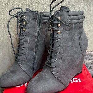 Gray Suede Wedge Ankle Boots